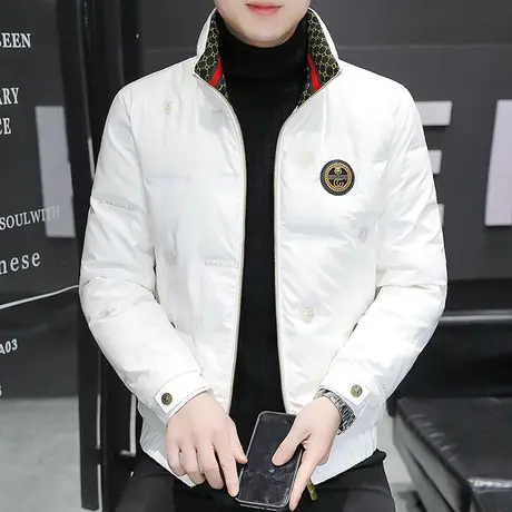 2023冬季痞帅男士立领羽绒服亮面加厚保暖冬季外套白鸭绒休闲外套图片