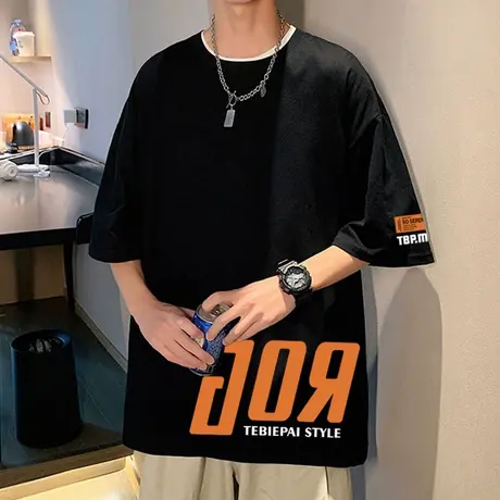 美式创意印花纯棉短袖T恤男夏季潮牌大码宽松半袖潮ins休闲上衣服图片