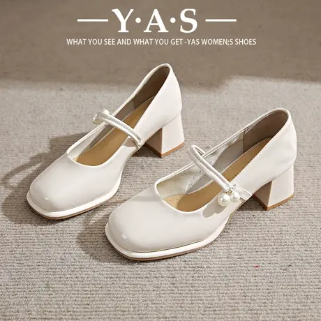 法式玛丽珍鞋女白色春季新款时尚高跟鞋不累脚粗跟复古气质女单鞋图片