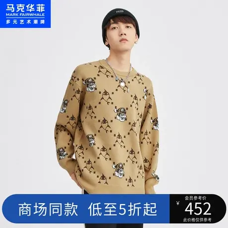 商场同款马克华菲卡通鲸鱼提花满印圆领针织衫男冬季新款毛衣图片