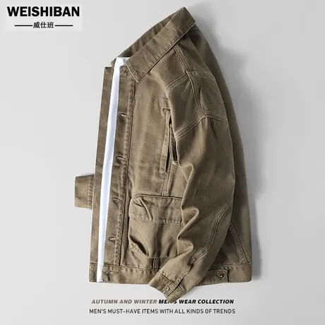 威仕班美式工装复古牛仔夹克男士外套2023春秋宽松多袋休闲茄克潮商品大图