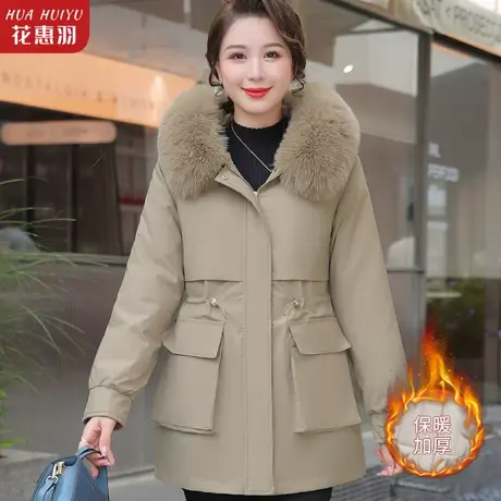 中年妈妈冬季派克服加绒外套洋气大码中老年秋冬装羽绒棉服女上衣图片