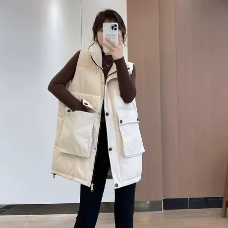 中长款羽绒棉马甲女外穿2023秋冬季新款背心网红时尚潮流百搭马夹商品大图