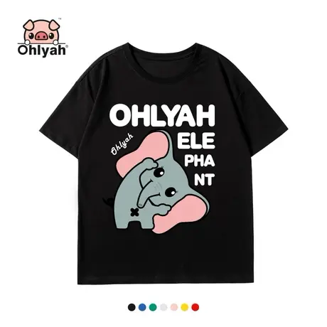 Ohlyah潮牌小飞象卡通t恤短袖女装黑色大码闺蜜姐妹学生上衣班服商品大图