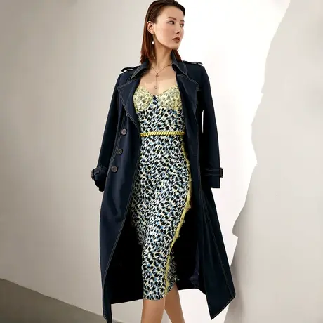 颈袖添香2023春秋新款双排扣大衣气质大牌女装外套风衣中长款商品大图