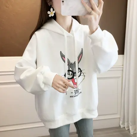 连帽兔子卫衣女春款2023年新款上衣小个子爆款时尚洋气短外套女装商品大图