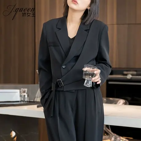 西装外套女2023年秋季新款短款设计感绑带时尚小个子百搭通勤上衣商品大图