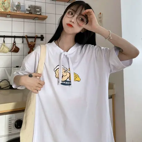 网红大版短袖t恤女2020夏装宽松韩版原宿港风ins超火半袖上衣服潮图片