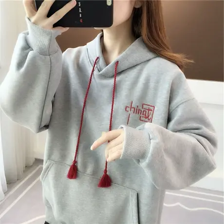 卫衣女春秋韩版宽松bf慵懒风ins小个子早春薄款中国风刺绣外套潮商品大图