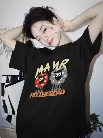 纯棉美式复古短袖t恤女夏季2023新款潮牌宽松半袖上衣设计感小众图片