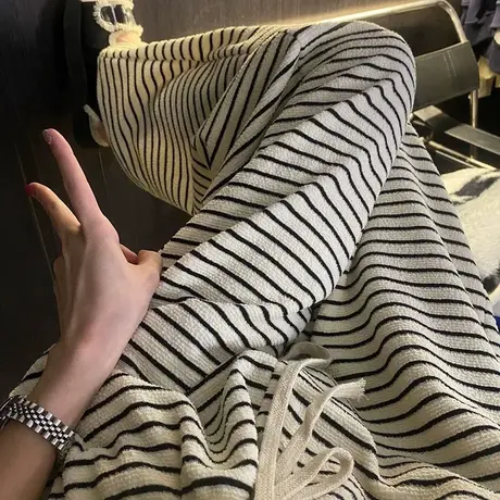 针织休闲裤女小个子秋冬加厚设计感小众垂感宽松直筒拖地阔腿裤潮图片