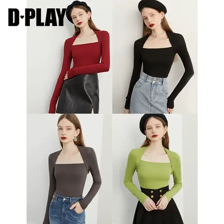 DPLAY秋装新款法式优雅时尚白领口蝴蝶结装饰钉珠针织小衫图片