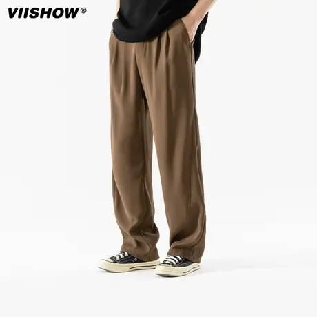 VIISHOW纯色高级感直筒冰丝垂感西裤男复古宽松百搭阔腿休闲长裤图片