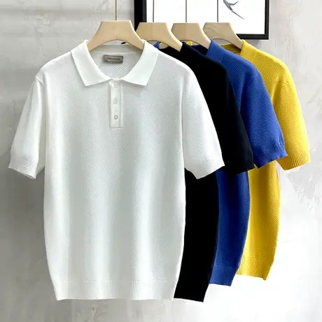 肌理夏季针织衫Polo衫男短袖休闲翻领T恤男装轻熟风修身商务体恤商品大图