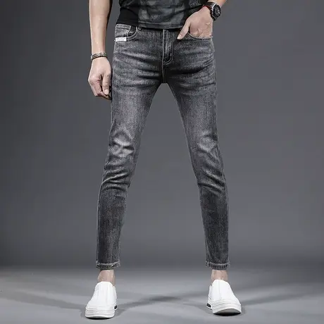 烟灰色九分牛仔裤男修身小脚裤2023新款夏季薄款男生男士裤子9分商品大图