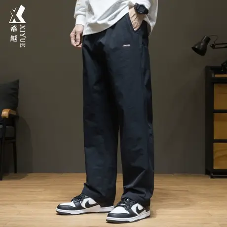 希越直筒休闲裤男秋冬拉链口袋拖地裤宽松大码胖子户外百搭阔腿裤商品大图