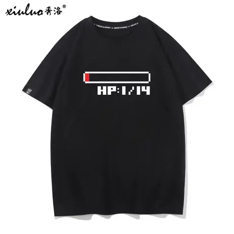 秀洛防御力+1 HP1血条游戏动漫周边纯棉短袖T恤肥宅宅二次元衣服图片