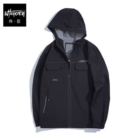伟臣2023春季新品大码男装外套胖子加肥加大宽松肥佬连帽夹克上衣商品大图