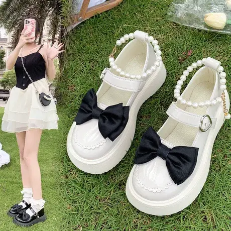 厚底玛丽珍鞋女夏可爱蝴蝶结2023软妹小皮鞋jk洛丽塔女鞋浅口单鞋商品大图