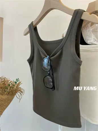 自在舒适！万搭方领细螺纹纯棉背心吊带内搭打底衫小背心春夏上衣图片