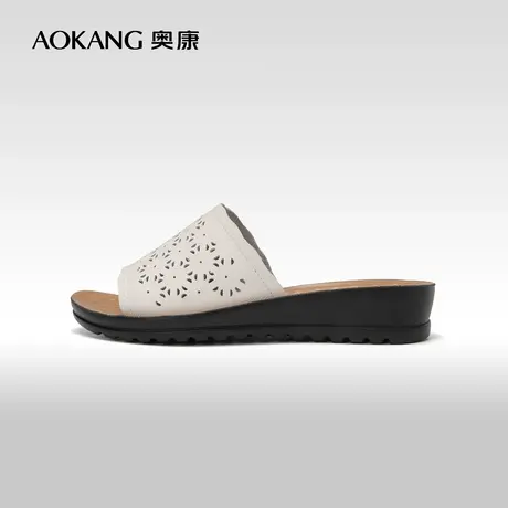奥康女鞋 夏季新款时尚平底真皮时装凉拖鞋一字拖外穿妈妈鞋图片