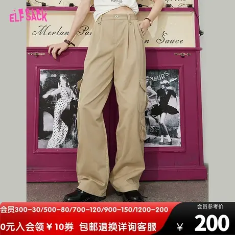妖精的口袋卡其色工装裤女2023春秋新款长裤宽松直筒阔腿休闲裤子图片