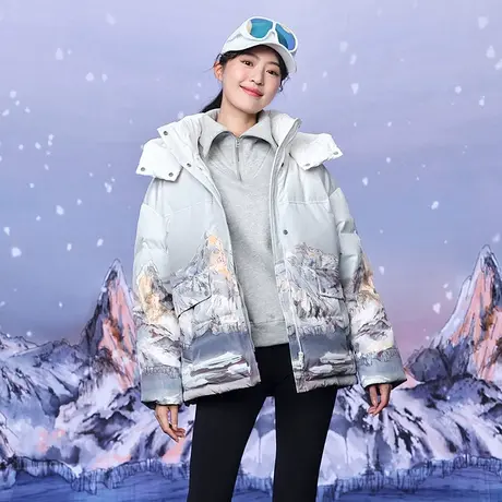 坦博尔2023新款羽绒服女短款廓形运动可脱卸帽保暖外套冬TB235362图片