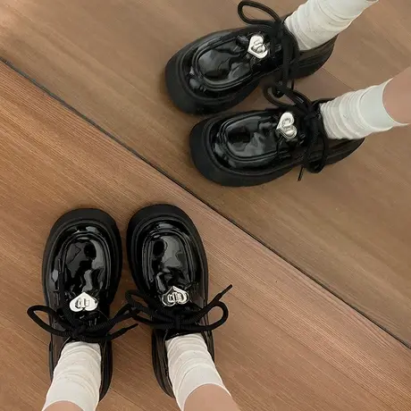 乐福鞋女2024年春秋新款配裙子jk学院小皮鞋粗跟高跟厚底黑色单鞋商品大图