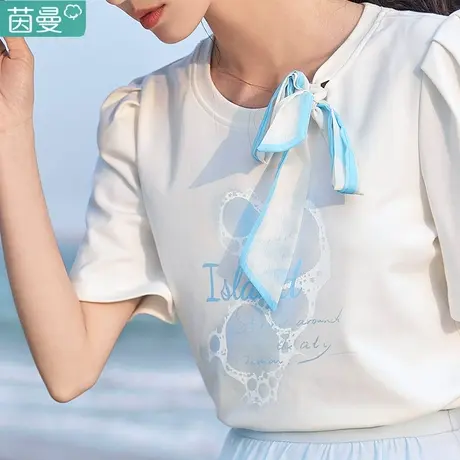茵曼官方旗舰店文艺短袖t恤夏天女款上衣2023新款夏季设计感别致图片