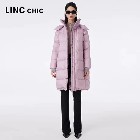 LINCCHIC金羽杰2023秋冬新品都市简约通勤中长款连帽加厚羽绒服女商品大图