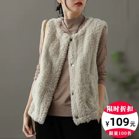 dza 复古短款羊羔绒马甲背心女秋冬外搭宽松马夹上衣休闲毛绒坎肩商品大图
