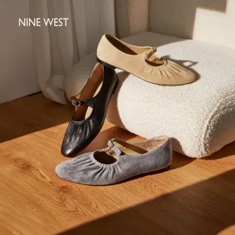 Nine West/玖熙玛丽珍女鞋2025夏季新款软底奶奶鞋真皮芭蕾风单鞋商品大图