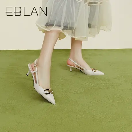 伊伴春夏女鞋气质饰扣高跟鞋优雅外穿约会通勤尖头包头后空凉鞋商品大图