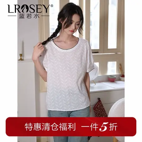 蓝若水大码女装高级感镂空刺绣衬衫夏季新品胖mm宽松甜美减龄上衣商品大图