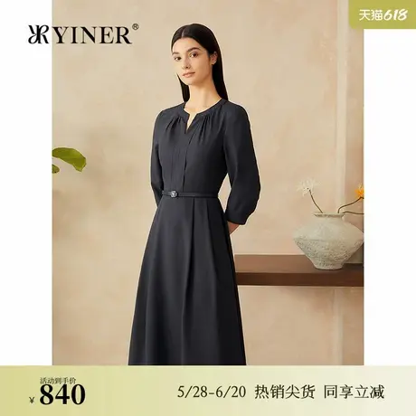 YINER音儿专选2025春季新款法式百搭显瘦褶艺裙子优雅X型连衣裙图片
