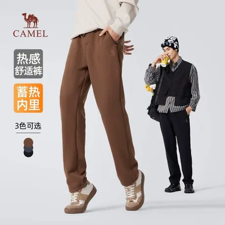 骆驼男装直筒休闲裤男士2025新款冬季摇粒绒加绒保暖弹力长裤子商品大图