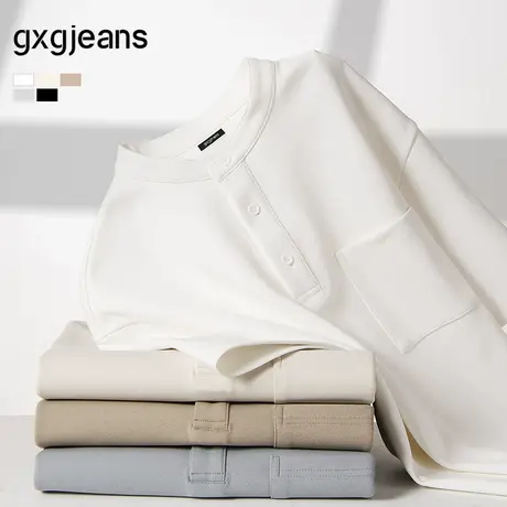 gxg.jeans男装  多色基础休闲亨利领短袖T恤男薄款 25夏新品图片