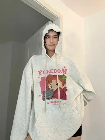 韩系chic春秋薄款上衣女学院风设计感小众连帽休闲外套ins潮卫衣图片