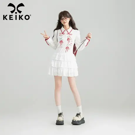 [镂空绣] 少女感蕾丝蓬蓬连衣裙25春夏法式polo领蛋糕短裙小白裙图片