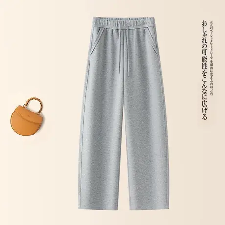 拉夏贝尔时尚弯刀裤女秋2025新款高腰显瘦直筒松紧腰宽松休闲裤子图片