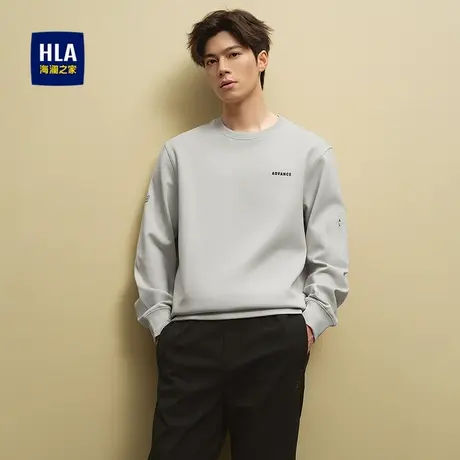 HLA/海澜之家休闲卫衣2025秋季新款袖侧口袋字母印花圆领上衣男商品大图