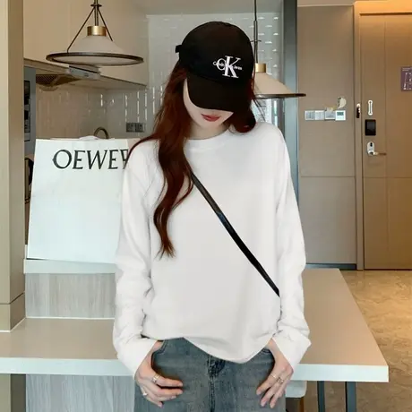 NOW真维斯白色长袖t恤女2025新款春秋基础宽松叠穿内搭打底衫上衣商品大图