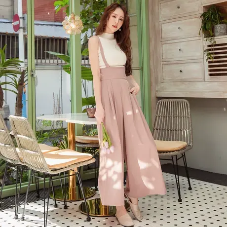 桔熊春秋季韩版通勤长裤遮肉高腰吊带宽松阔腿裤裙子女大码BA6102图片