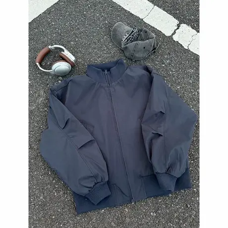 cleanfit藏青色短款飞行夹克男款秋季美式复古bomber立领廓形外套商品大图
