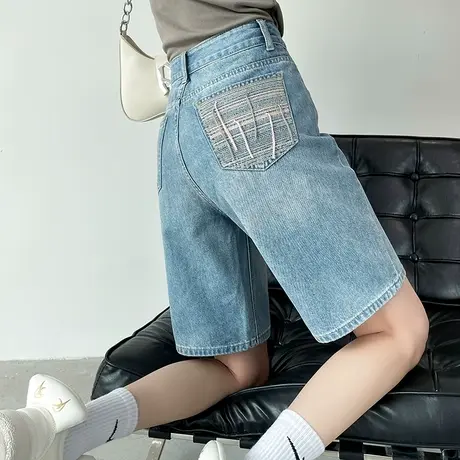 牛仔短裤女五分2023年夏季新款高腰a字宽松显瘦大码百搭阔腿中裤商品大图