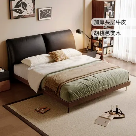 顾家家居现代意式高脚床悬浮床架双人床绒布床软包实木床布床9251商品大图