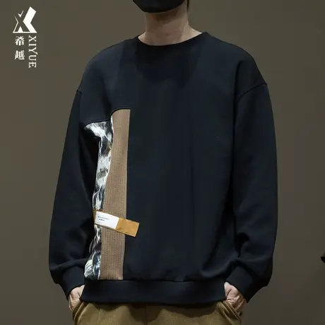 380g美式潮牌卫衣秋季男士设计感拼接内搭打底衫宽松大码男上衣潮商品大图
