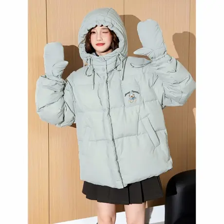 【送手套】唐狮连帽短款羽绒服女冬装加厚羽绒外套防水学院风tu商品大图