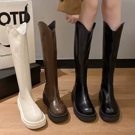 长筒靴女英伦风粗腿骑士靴胖mm大筒围高筒靴子显瘦大码厚底女靴潮图片