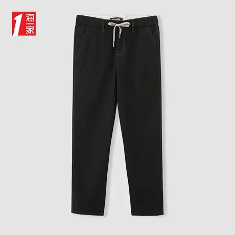海一家抽绳松紧腰长裤2023秋季新款磨毛休闲简约舒适牛仔裤男商品大图